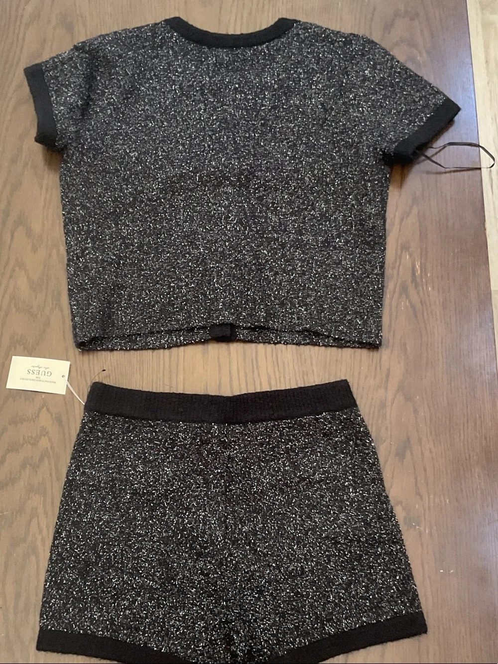 GUESS Black & Silver Tweed Two-Piece Short Set with Gold Buttons